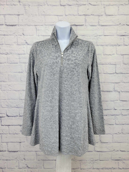 XXSMALL GREY A387774 Susan Graver Weekend Burnout Jacquard Knit Half-Zip Top