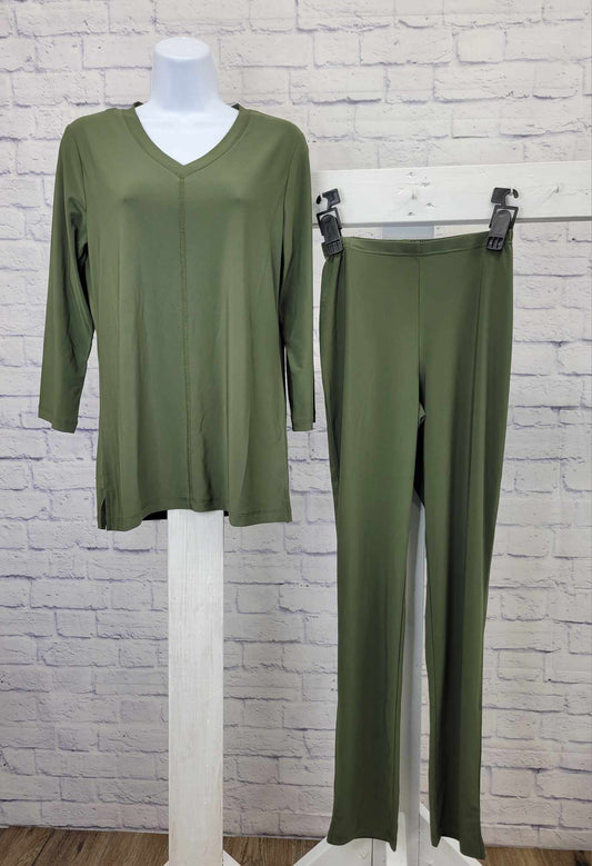 XXS OLIVE A518206 Attitudes by Renee Regular Como Jersey 3Pc tunic, tank, & pant