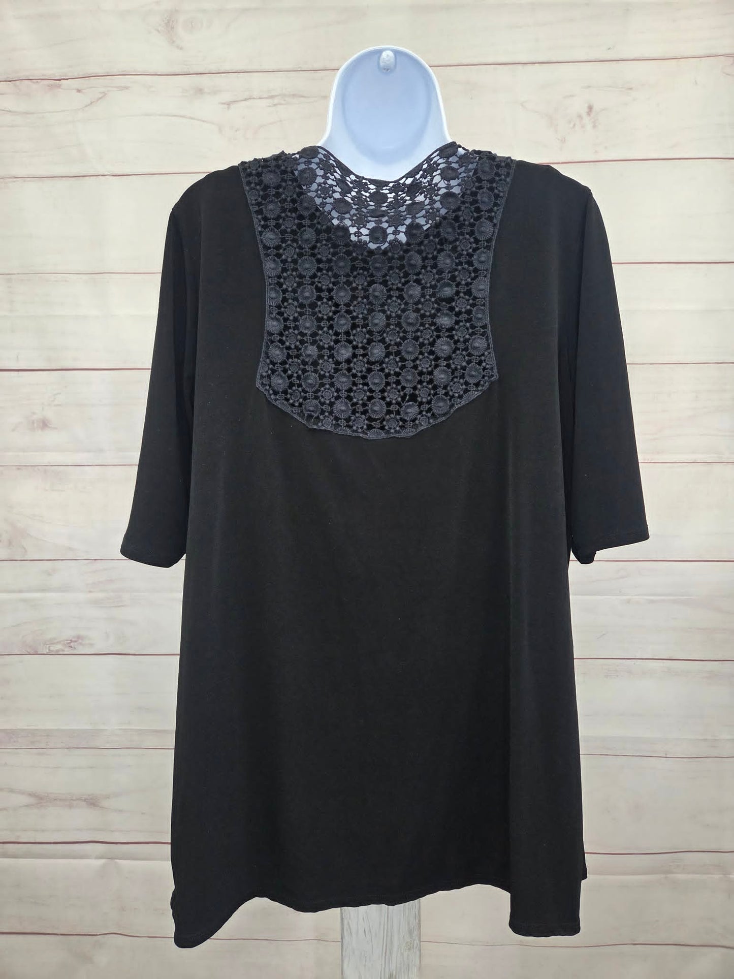 LARGE BLACK A215100 Susan Graver Liquid Knit Cardigan with Crochet Back and Tank Set