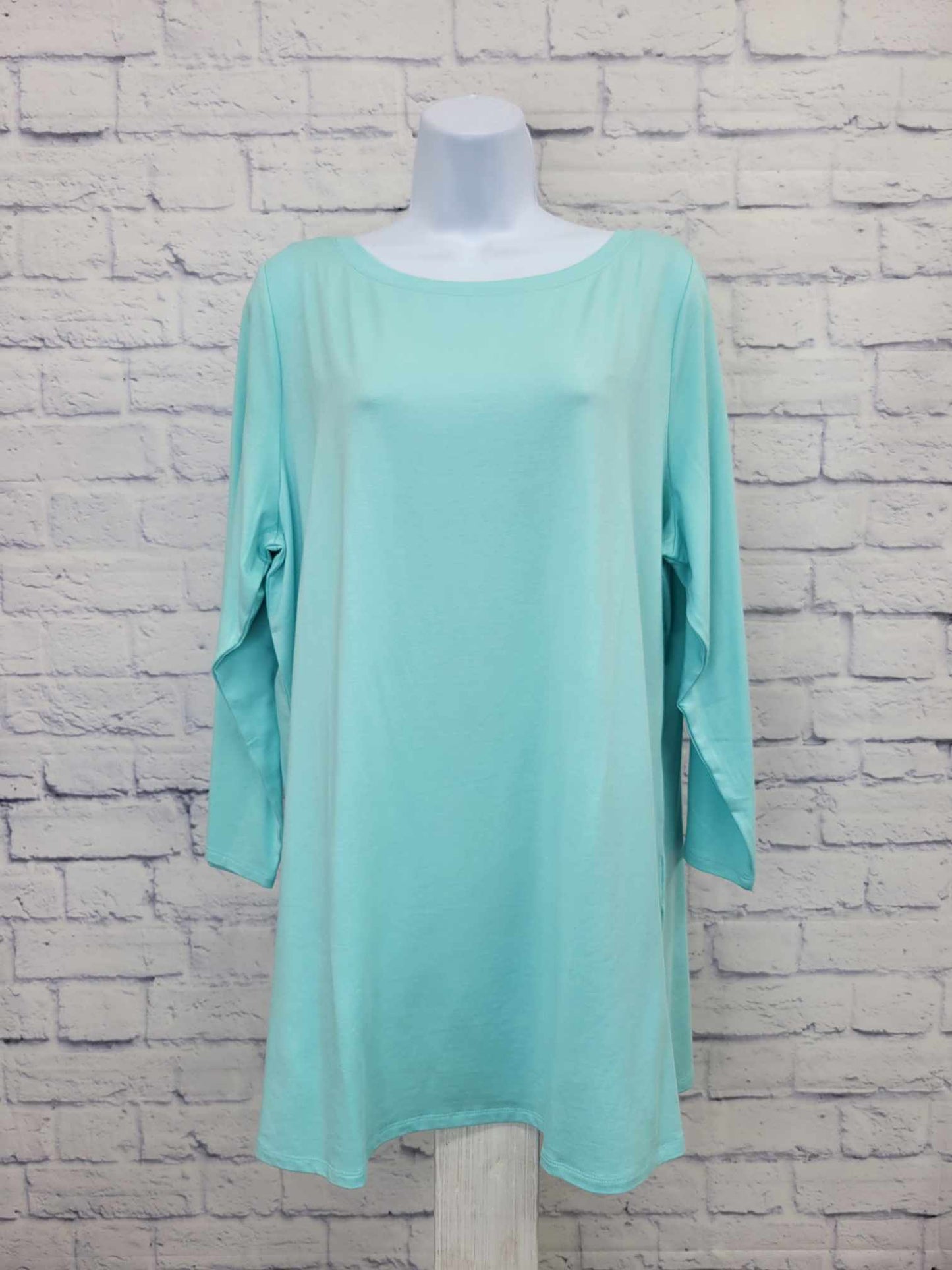 LARGE AQUA A391272 Belle by Kim Gravel TripleLuxe Pima Boat Neck 3/4 Sleeve Top