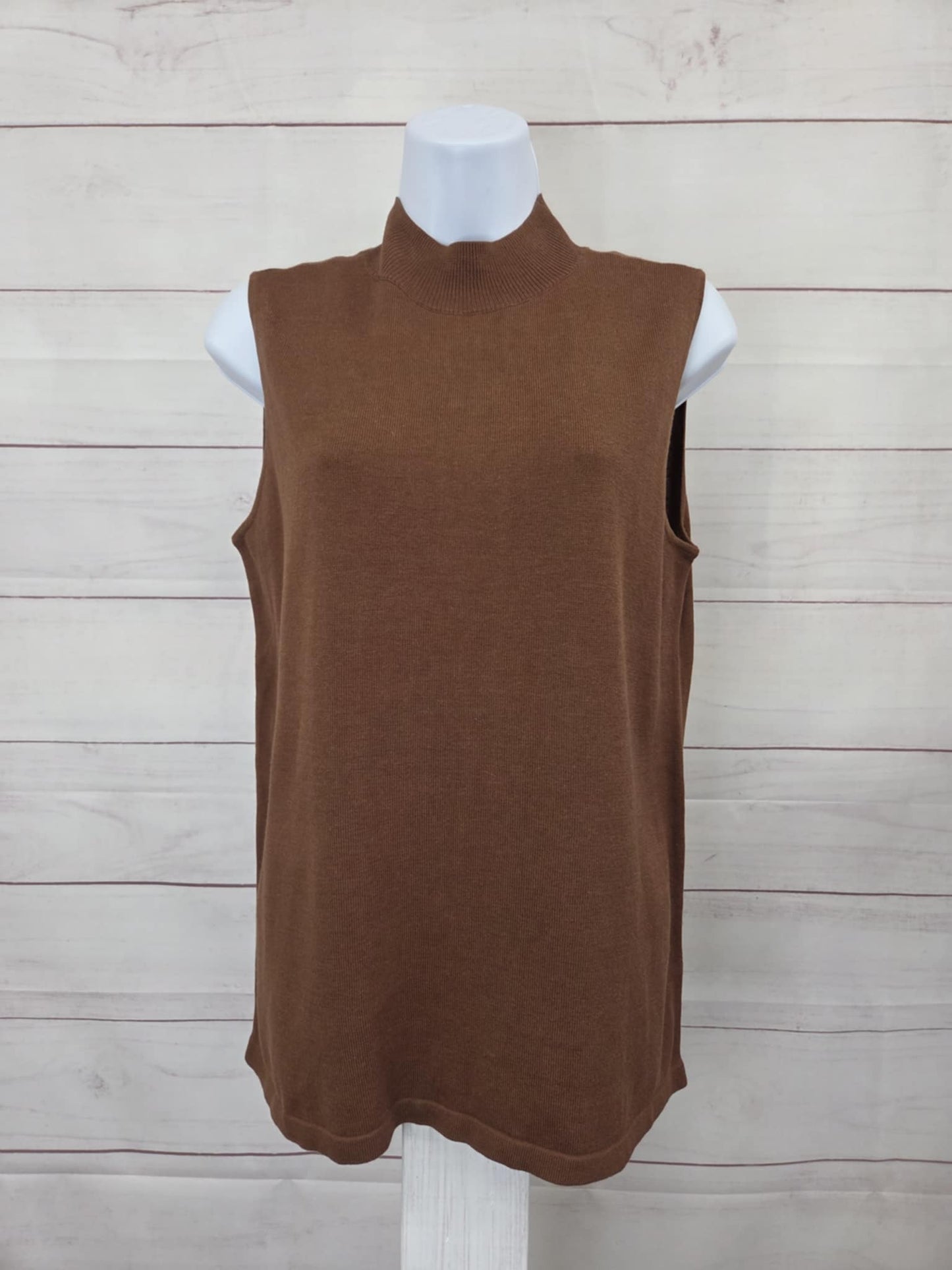 MEDIUM CHOC. A702864 Joan Rivers Wardrobe Builders Mock Neck Sleeveless Swtr