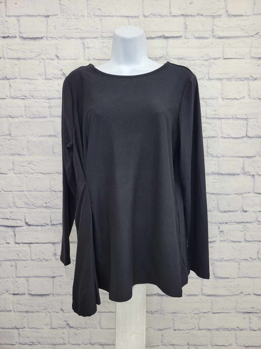 SMALL BLACK A368594 Elizabeth & Clarke Knit Cinched Waist Long-Sleeve Top