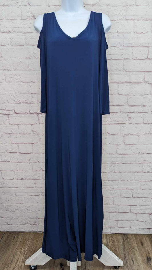 MEDIUM NAVY A306483 Attitudes by Renee Regular Como Jersey Maxi Dress Cold Shoulder