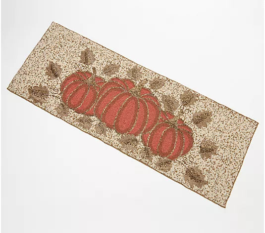 H230074 Hay & Harvest 13" x 36" Harvest Pumpkin Beaded Table Runner