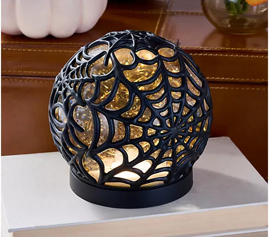 5" Illuminated Spider Web Glitter Sphere by Valerie