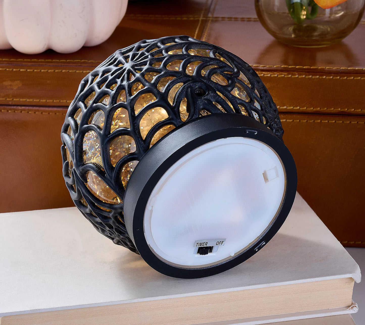 5" Illuminated Spider Web Glitter Sphere by Valerie