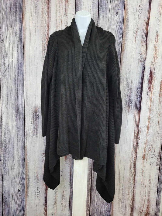 LARGE BLACK A390288 Joan Rivers Plush Ribbed Waterfall Front Cardigan