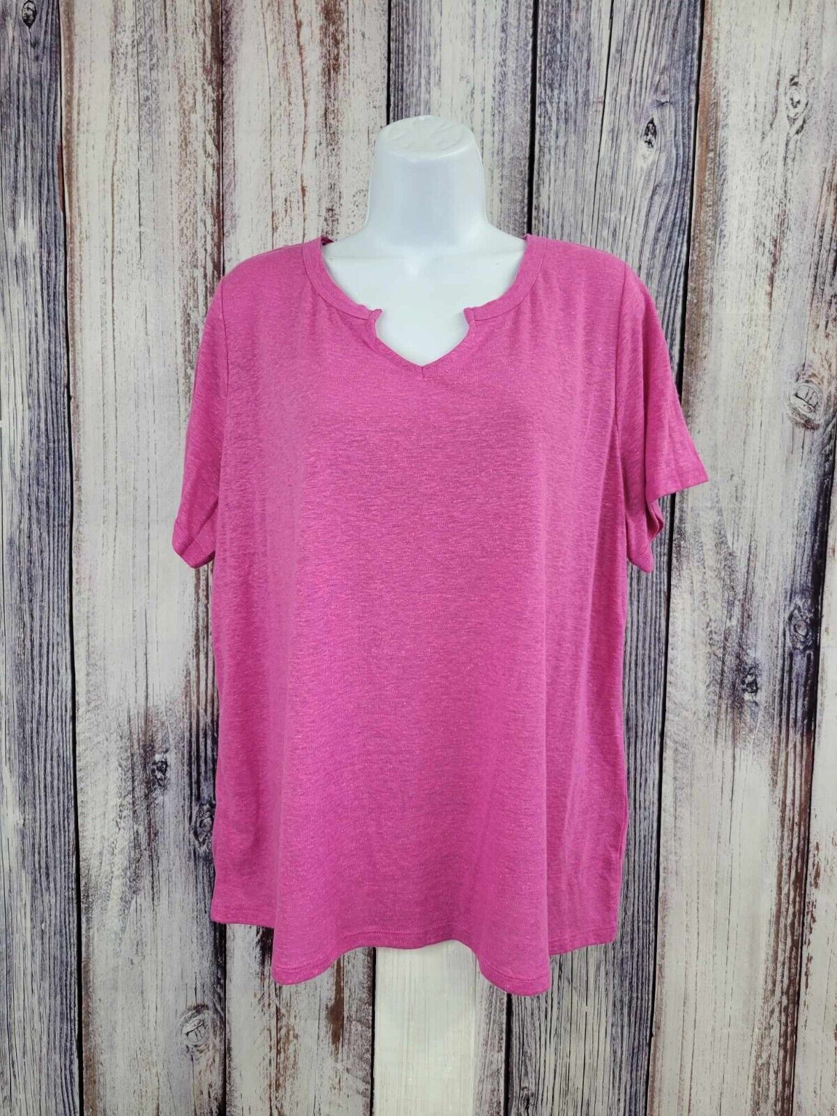 LARGE HOT FUCHSIA A488206 Candace Cameron Bure Split Neck Tee