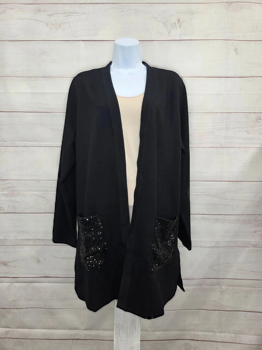 XLARGE BLACK A708376 Jingle Belles by Kim Gravel Sequin Pocket Ponte Duster Card