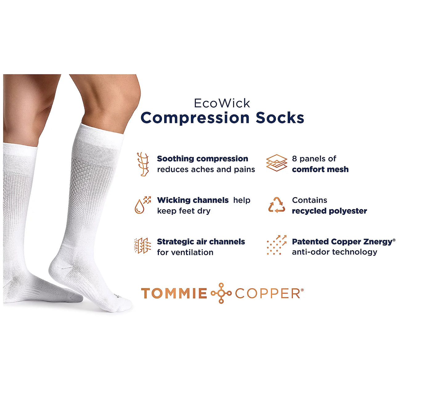 SMALL GREY (BASIC) V56034 Tommie Copper S/5 EcoWick Wide Over the Calf Compression Socks