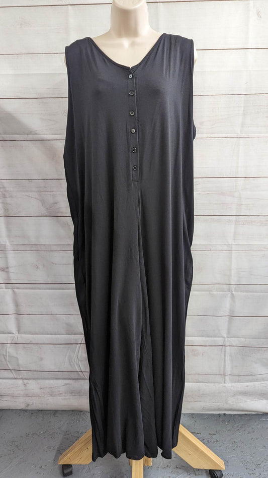 2X BLACK A393106 AnyBody Cozy Knit Luxe Button Down Sleeveless Jumpsuit