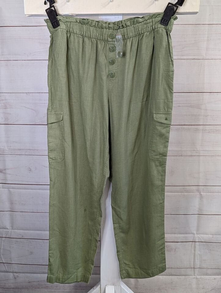 XLARGE SAGE A393758 Susan Graver Regular Linen Blend Pull-On Cargo Ankle Pants