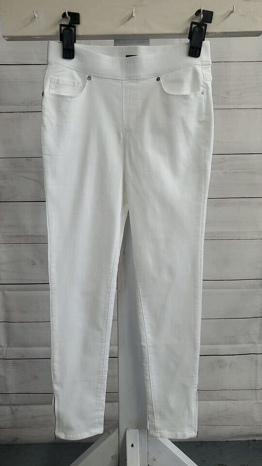 6R WHITE A351436 Martha Stewart Regular Knit Denim Ankle Jeans w/ Zipper Detail