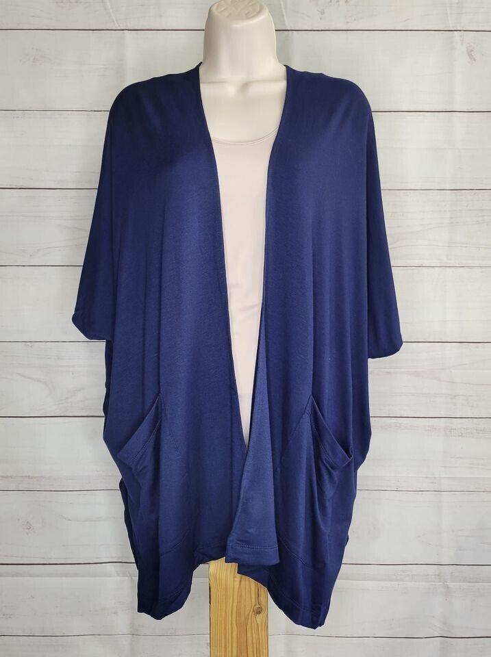 SMALL NAVY A399657 Susan Graver Weekend Petite Jersey Knit Relaxed Cardigan