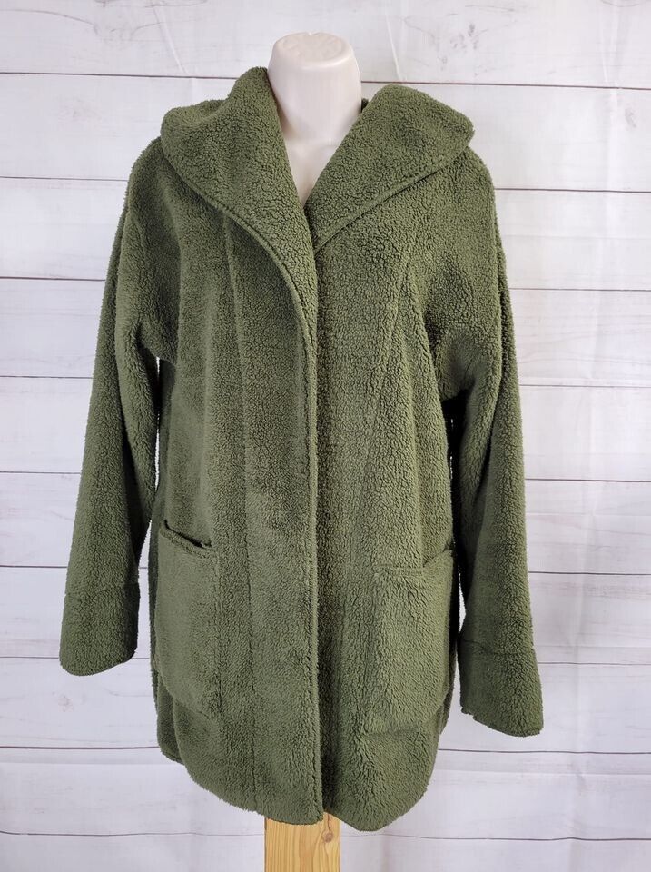 XSMALL OLIVE A451834 Koolaburra by UGG Sherpa Fleece Shawl Collar Cardigan