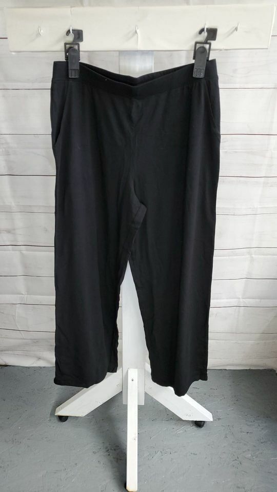 MEDIUM BLACK A376429 Denim & Co. Regular Beach Pull-On Wide-Leg Pants