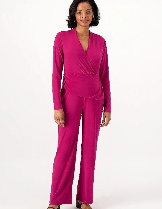 XSMALL RUMBA RED A518220 Attitudes by Renee Petite Mock Wrap Waist Jumpsuit