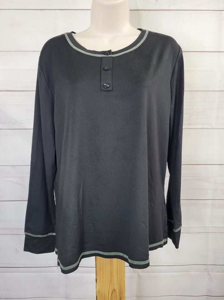 SMALL BLACK A469392 Denim & Co. Comfort Zone Comfort Jersey Round Neck Henley