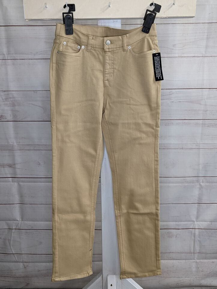 6R BEIGE A470229 Denim & Co. Easy Stretch Color Regular Straight-Leg Jeans