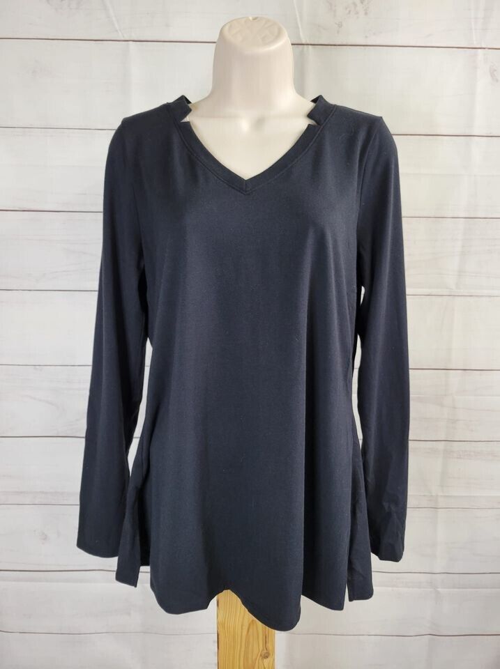 XSMALL BLACK A459398 Belle by Kim Gravel TripleLuxe Pima V-Neck Tunic