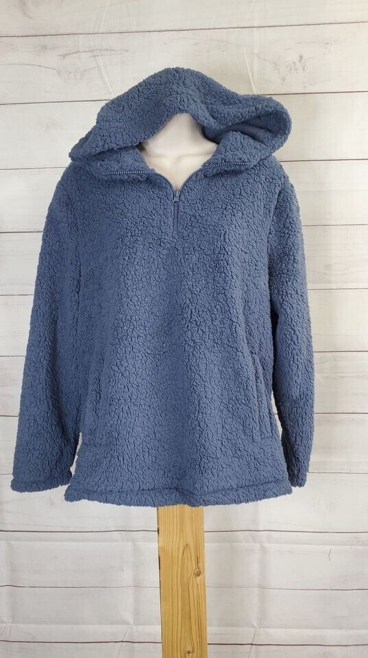 XSMALL BLUE A386546 Koolaburra by UGG Cozy Brushed Back Sherpa 1/4 Zip Hoodie