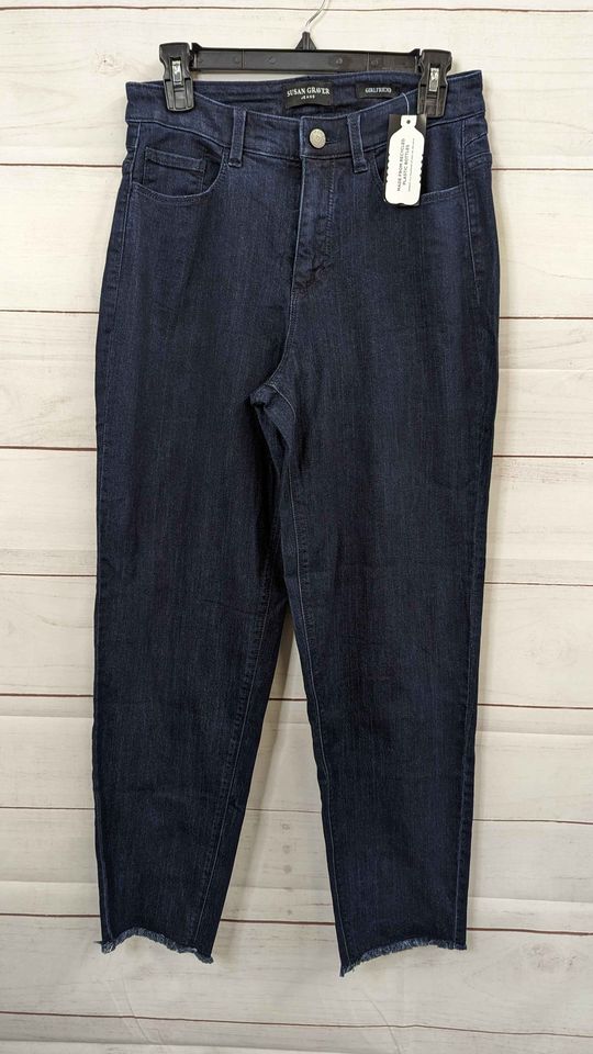 6R DARK WASH A484848 Susan Graver Regular Straight Ankle Jean with Frayed Hem