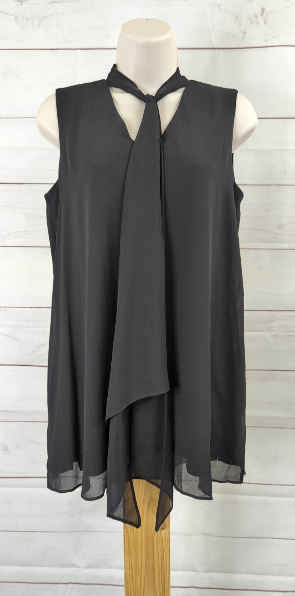 XSMALL BLACK A380022 Susan Graver Chiffon Sleeveless Tunic with Chiffon Accents