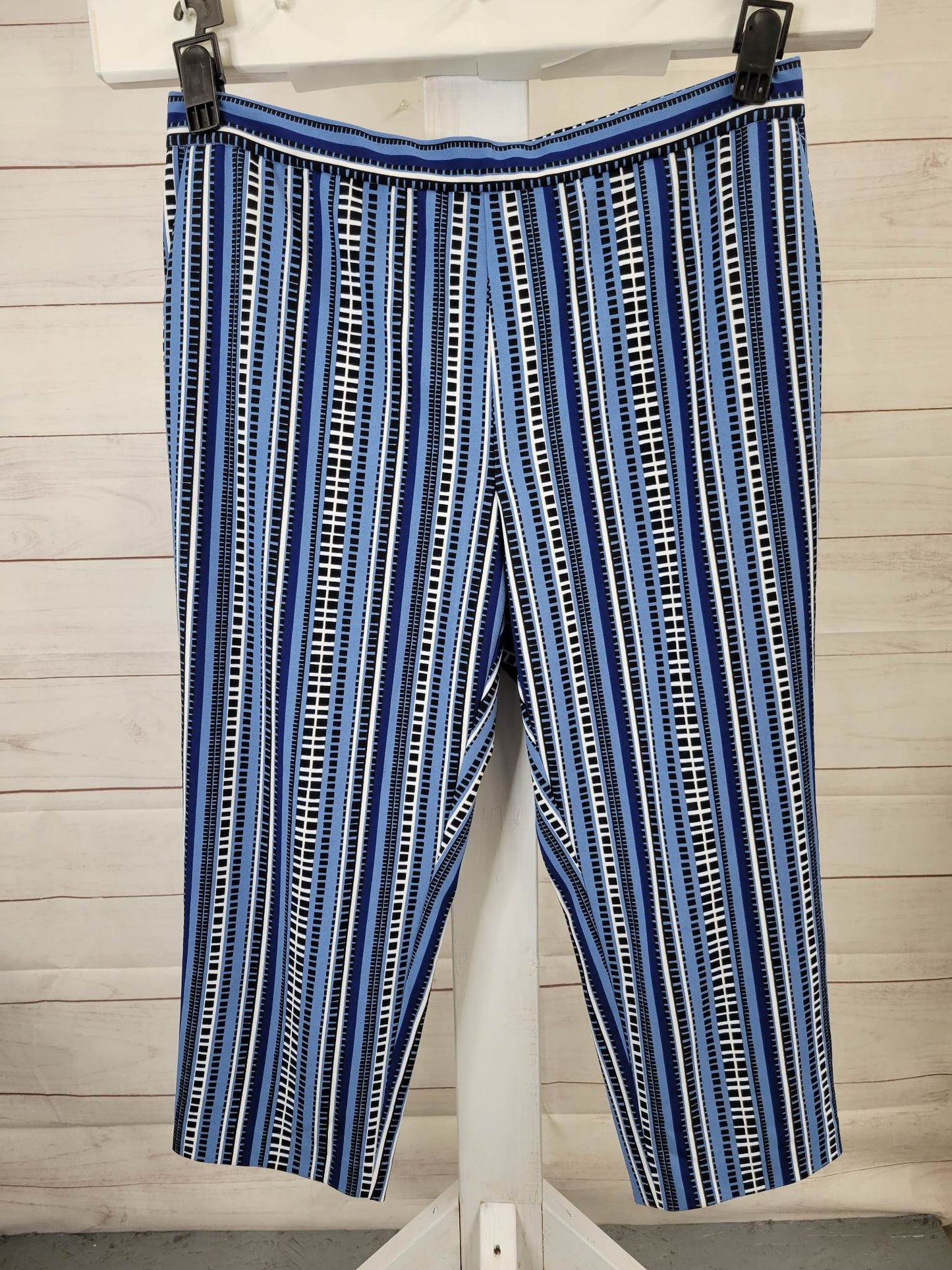 1X BLUE A395904 Dennis Basso Printed Luxe Crepe Pull-On Crop Pants