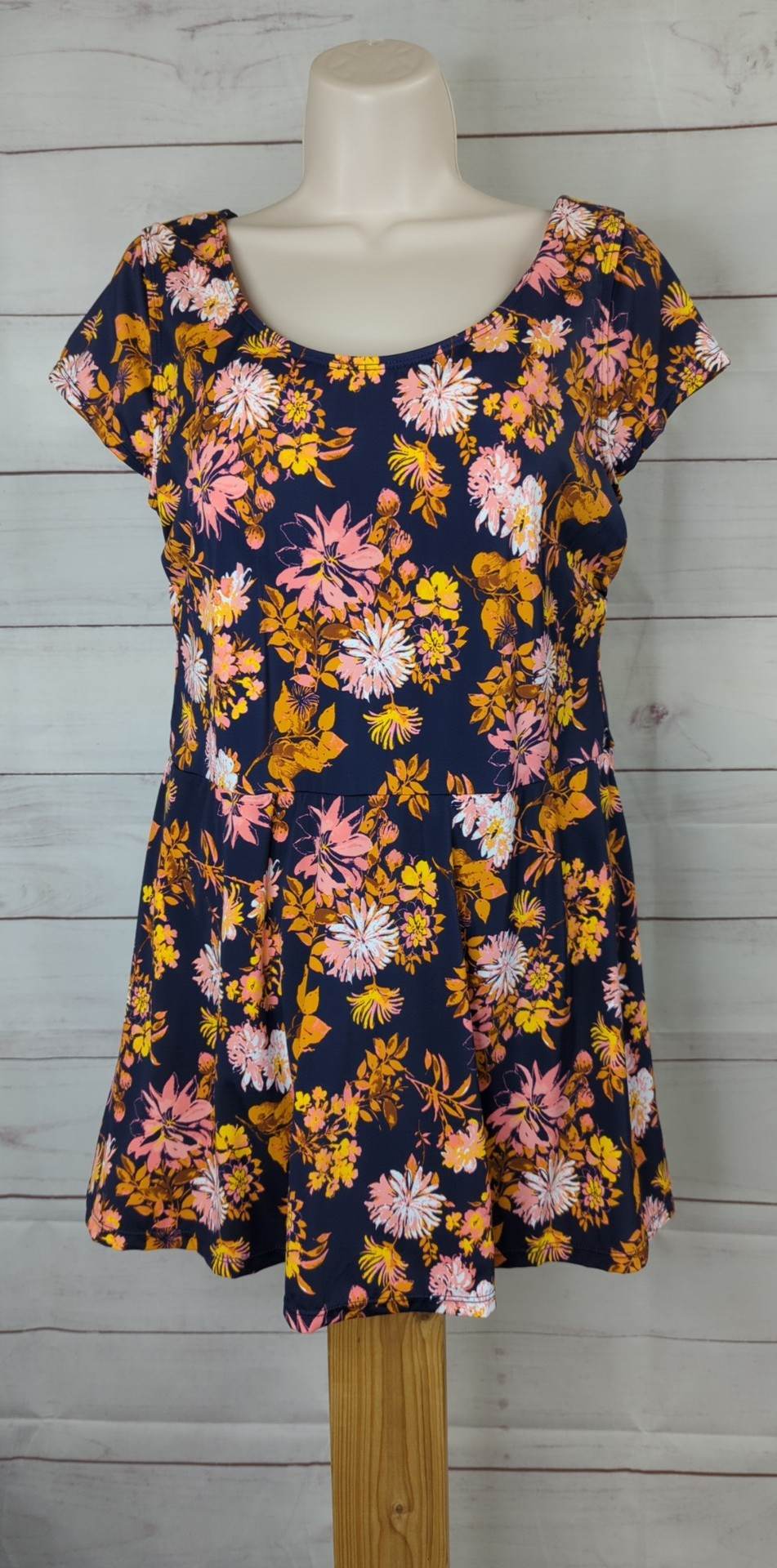 12R NAVY A375184 Denim & Co. Beach Scoop Neck Cap Sleeve Swim Dress