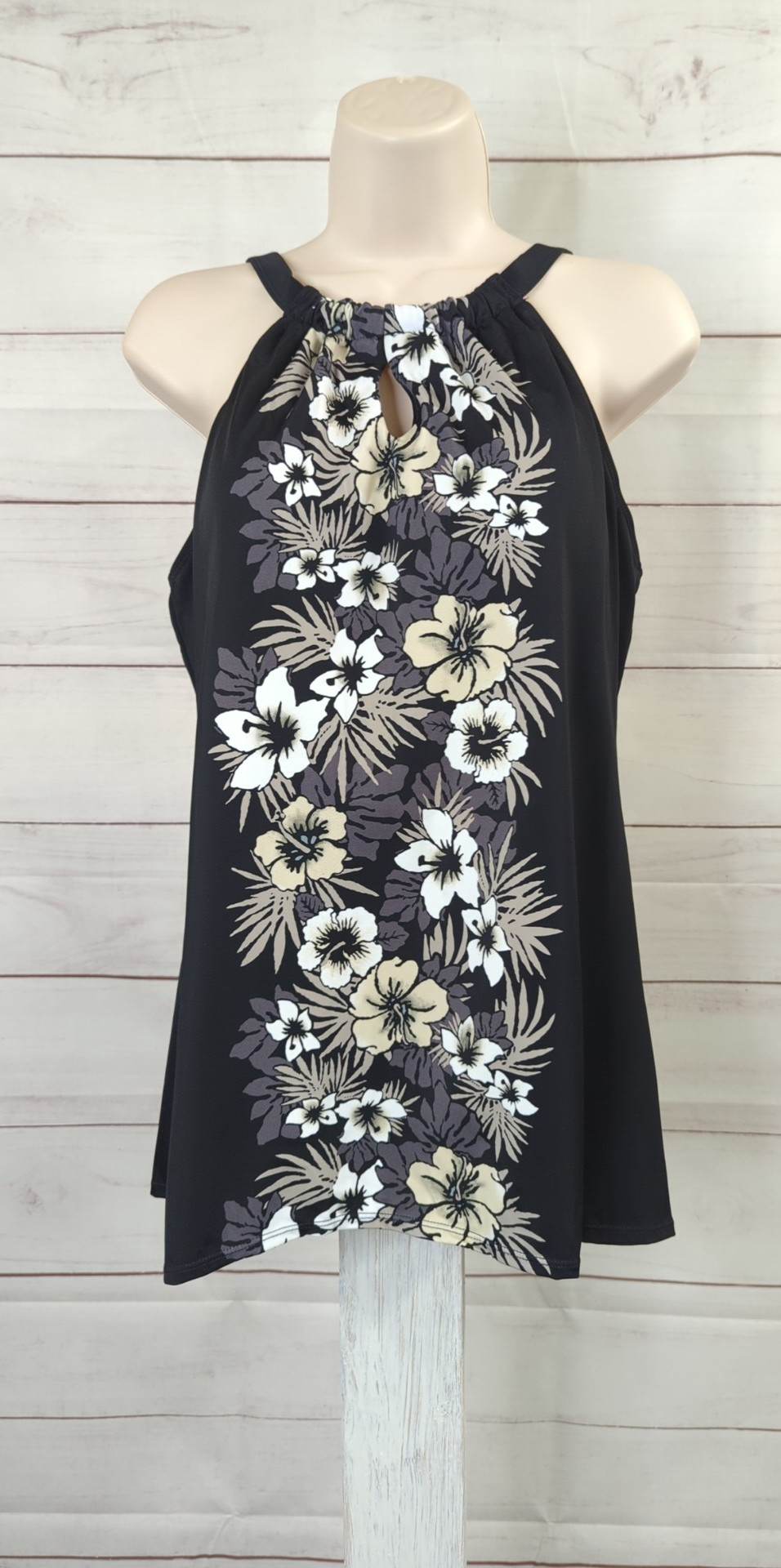 10R BLACK A375179 Denim & Co. Beach High-Neck Tankini