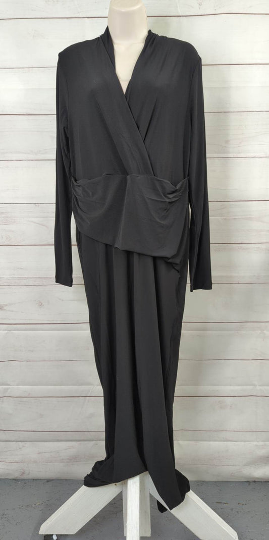 XSMALL TALL BLACK A518221 Attitudes by Renee Como Jersey Mock Wrap Waist Jumpsuit
