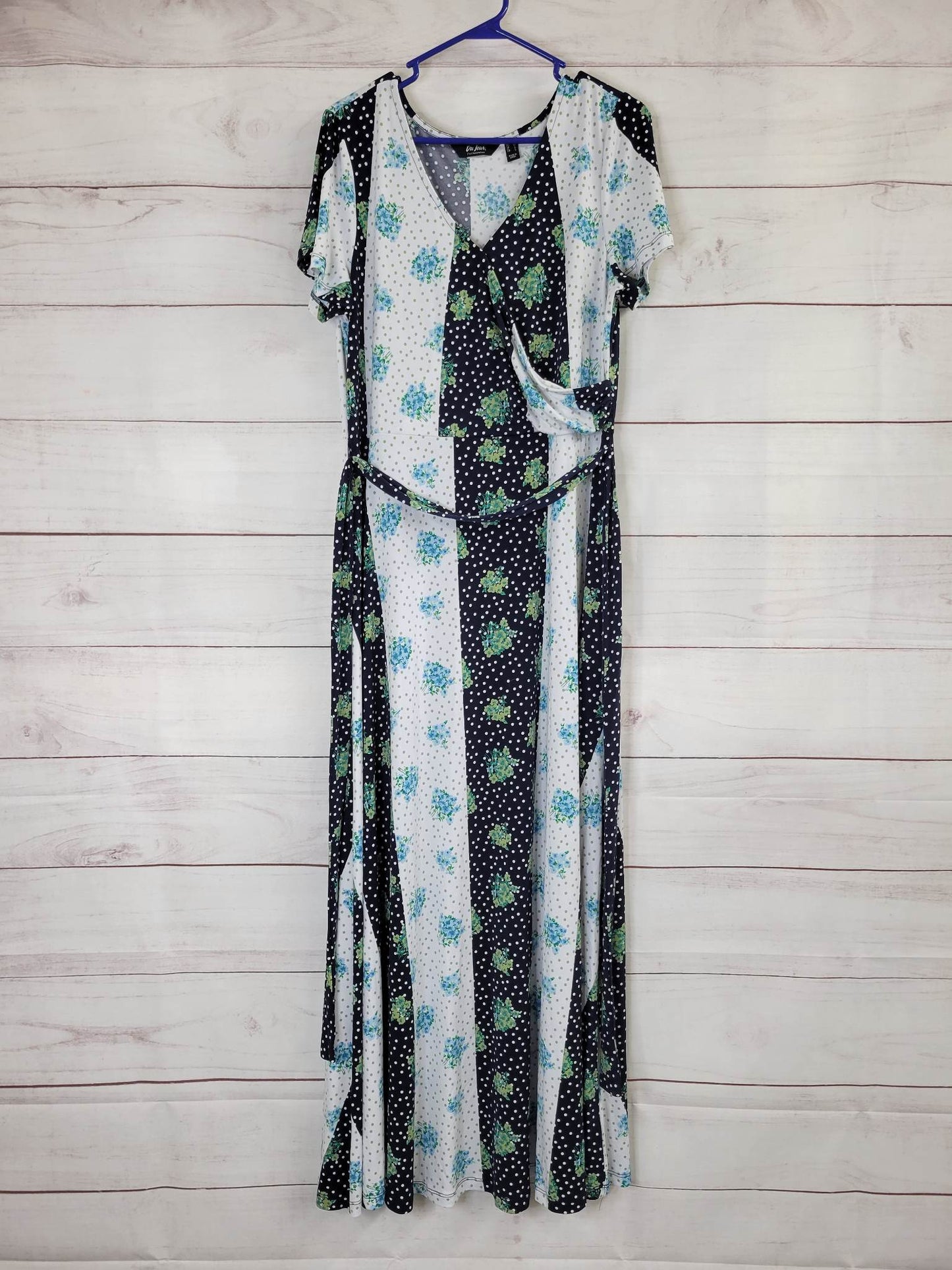 MEDIUM NAVY A378505 Du Jour Regular Short Sleeve Printed Wrap Maxi Dress