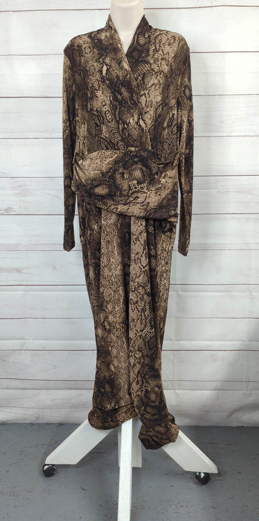XSMALL TALL WILD CHOC A518221 Attitudes by Renee Como Jersey Mock Wrap Waist Jumpsuit