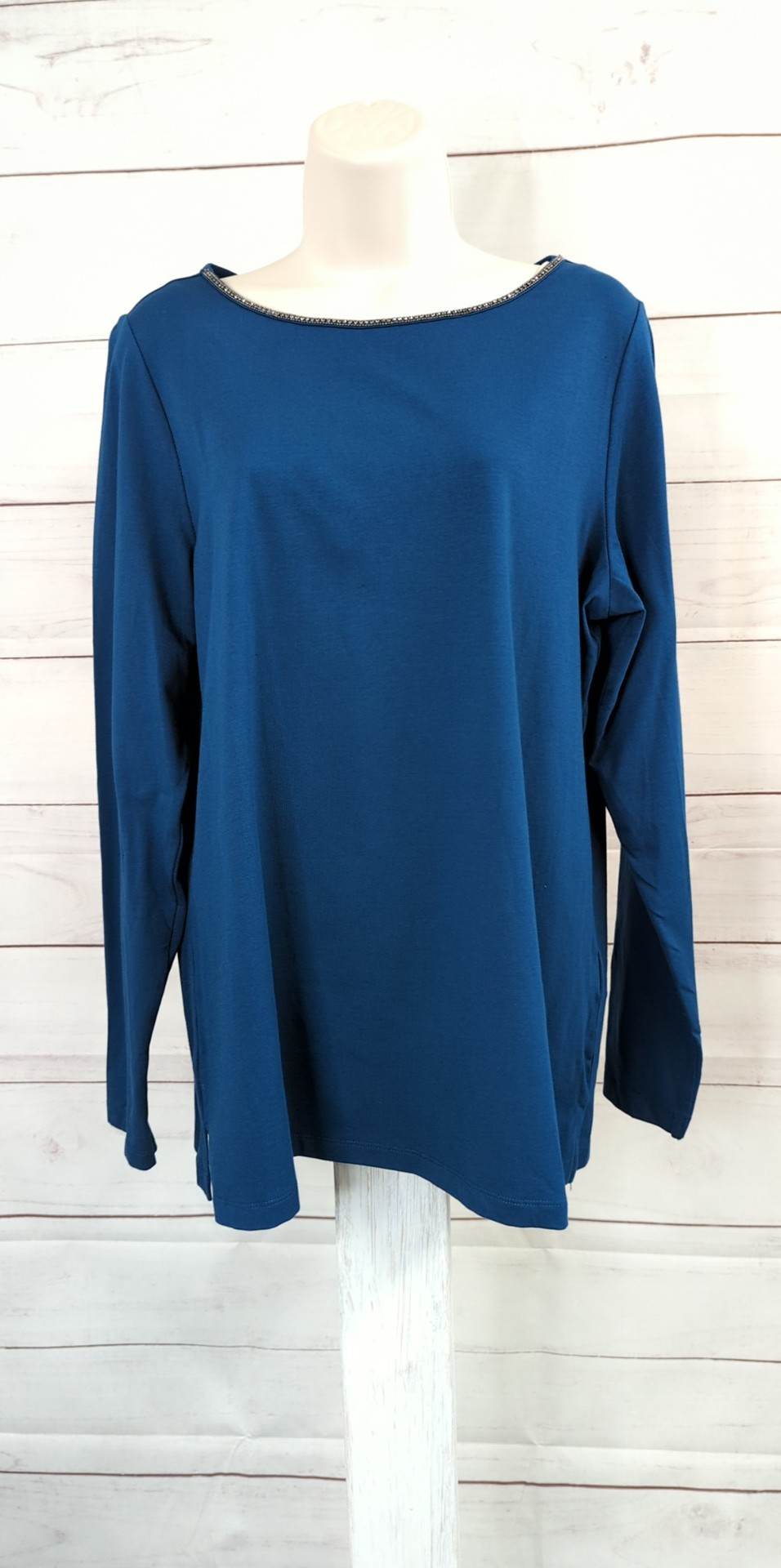 MEDIUM BLUE A520299 Belle by Kim Gravel Time To Shine TripleLuxe Knit Top