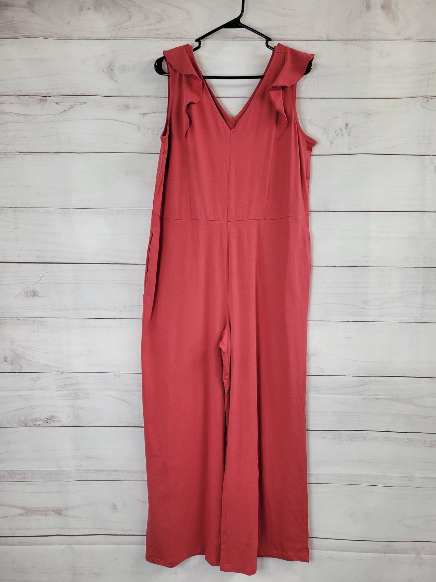 MEDIUM CARDINAL  A397124 AnyBody Cozy Knit Luxe Tank Jumpsuit with Flutter Detail