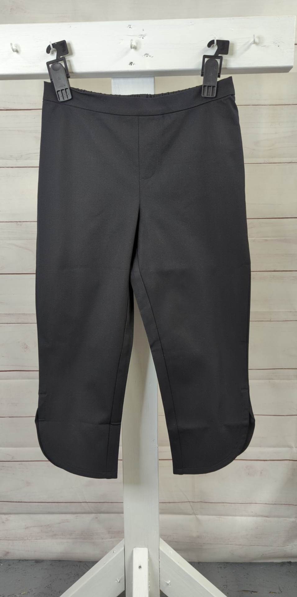 6P BLACK A395266 Isaac Mizrahi Live! Petite 24/7 Stretch Tulip Hem Crop Pants