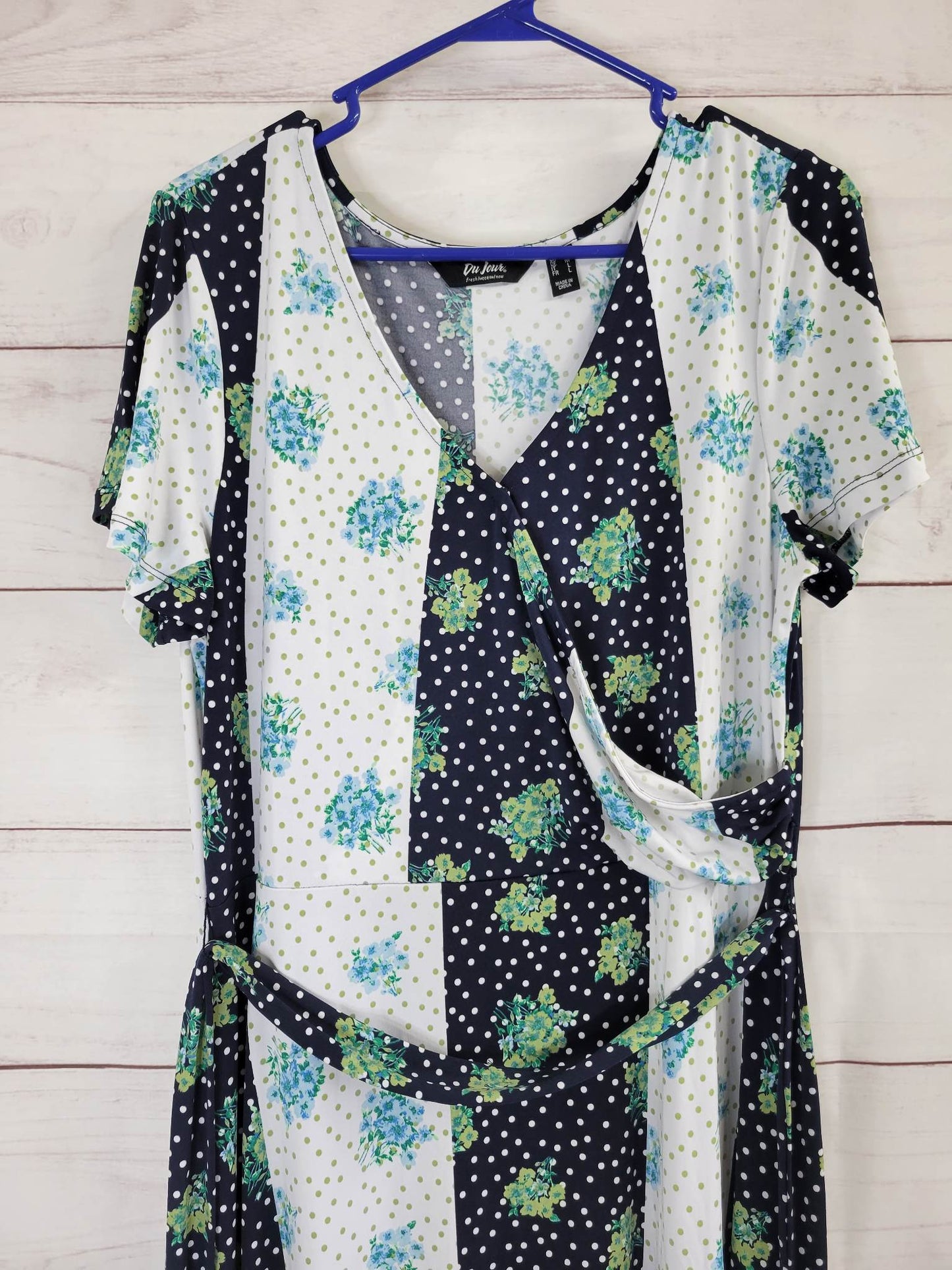 MEDIUM NAVY A378505 Du Jour Regular Short Sleeve Printed Wrap Maxi Dress