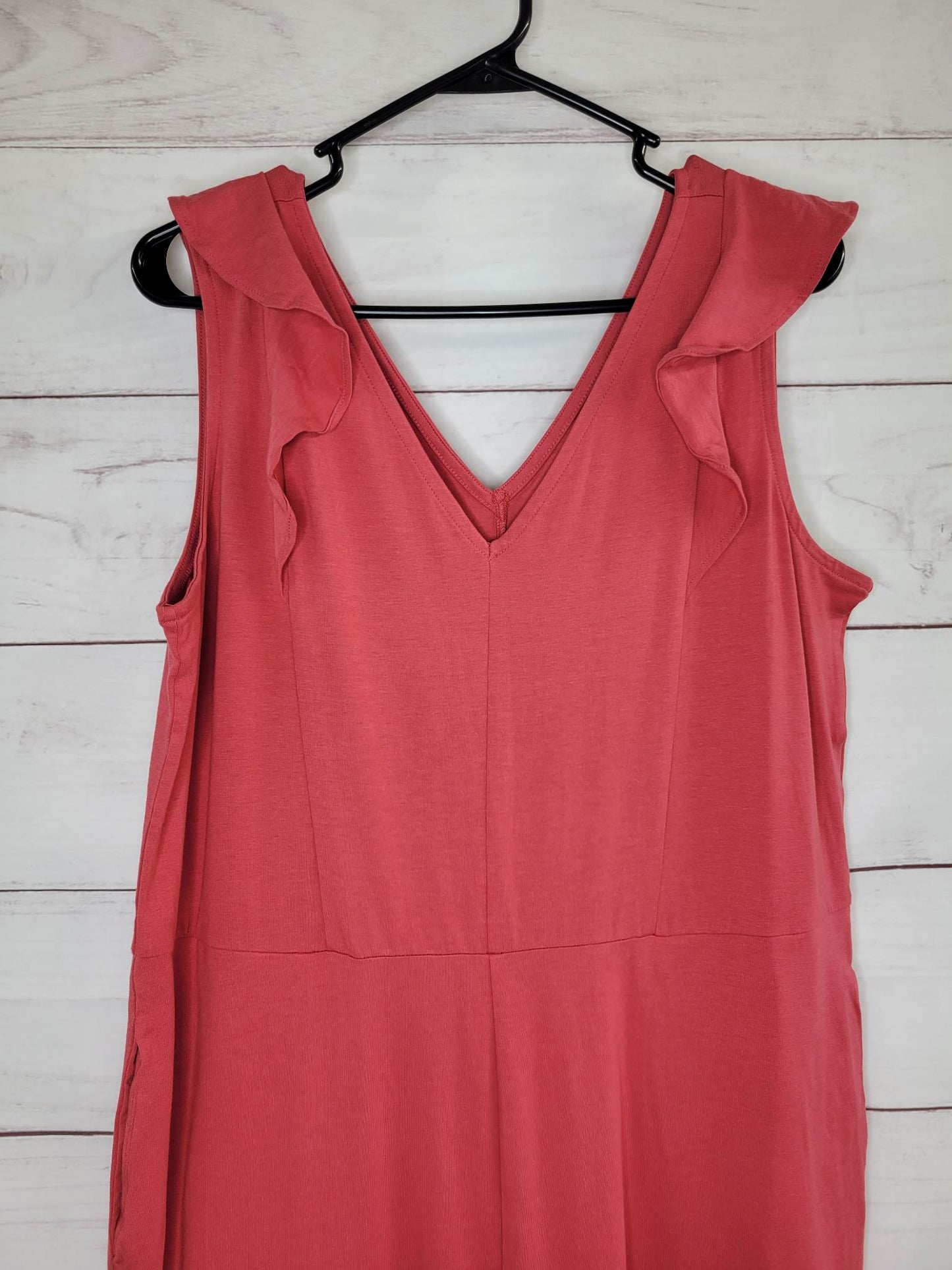 MEDIUM CARDINAL  A397124 AnyBody Cozy Knit Luxe Tank Jumpsuit with Flutter Detail