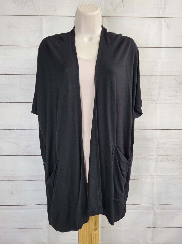 XXSMALL BLACK A399656 Susan Graver Reg Weekend Cozy Jersey Knit Draped Cardigan