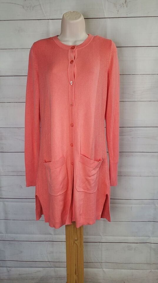 XXSMALL CORAL A375675 Isaac Mizrahi Live! Long Button Front Cardigan Sweater