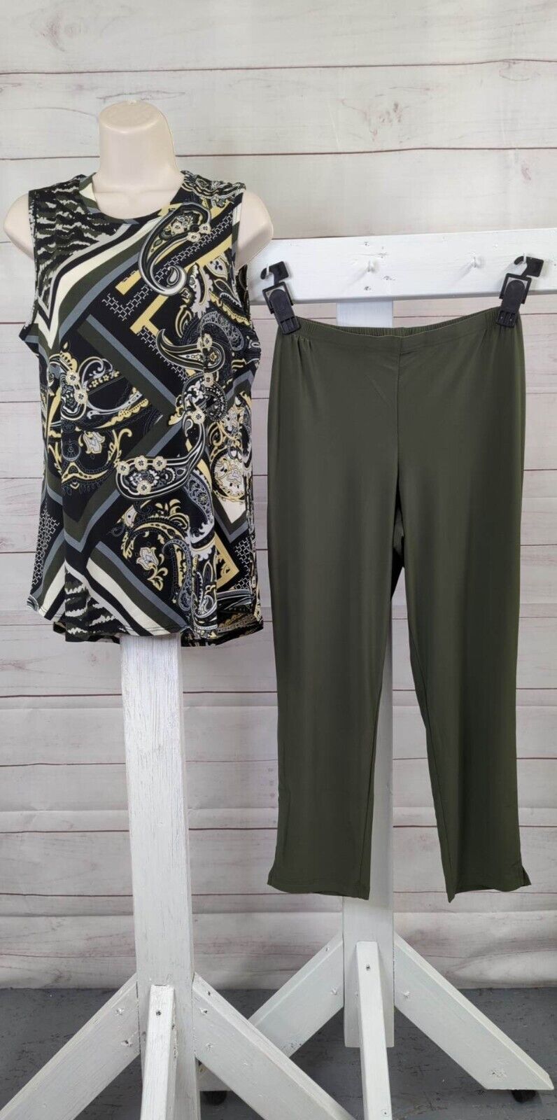 XXS OLIVE A518207 Attitudes by Renee Petite Como Jersey 3Pc Tunic, Tank, & Pants