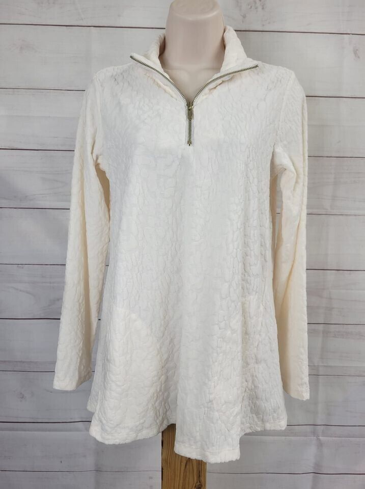 XXSMALL IVORY A387774 Susan Graver Weekend Burnout Jacquard Knit Half-Zip Top