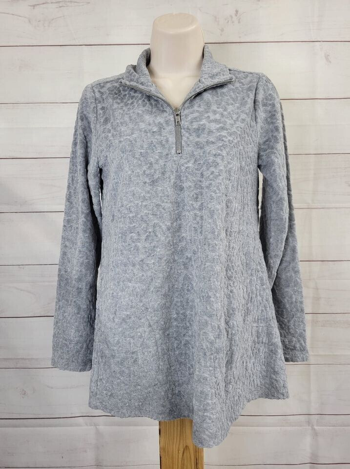 XXSMALL GREY A387774 Susan Graver Weekend Burnout Jacquard Knit Half-Zip Top