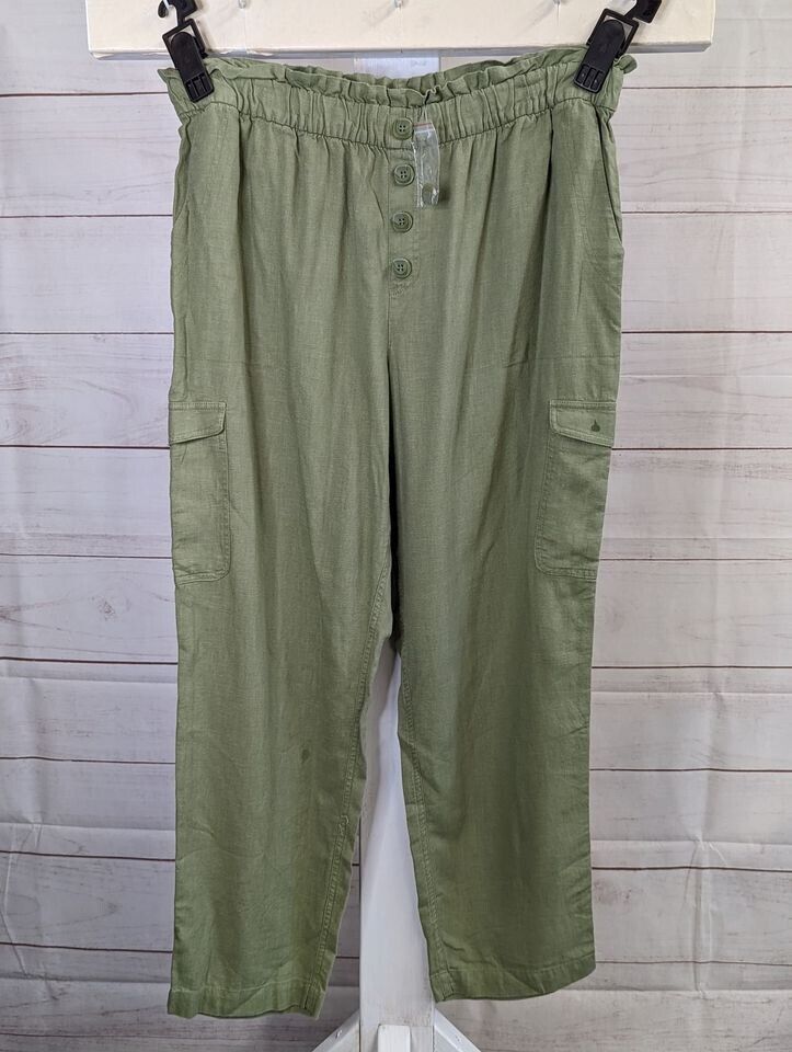 XXSMALL SAGE A393758 Susan Graver Regular Linen Blend Pull-On Cargo Ankle Pants