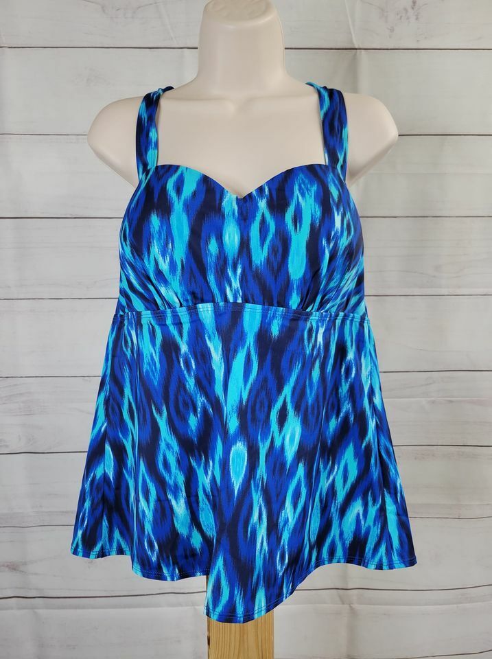 12R SAPPHIRE BLUE A375185 Denim & Co. Beach H-Back Tankini Top