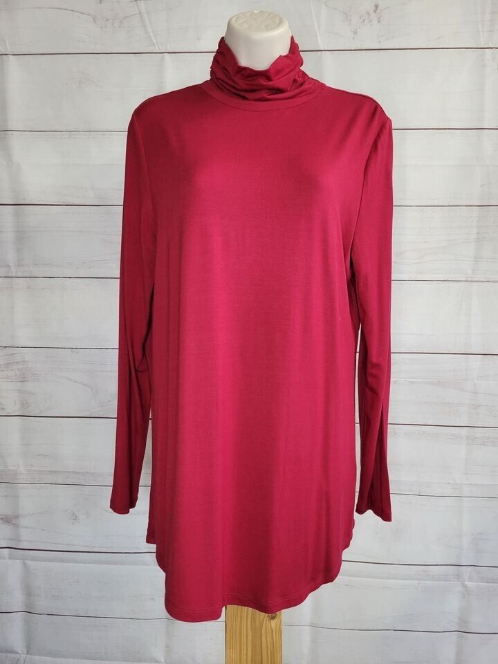 XXSMALL RED A388525 Belle by Kim Gravel Modal Spandex Ruched Turtleneck