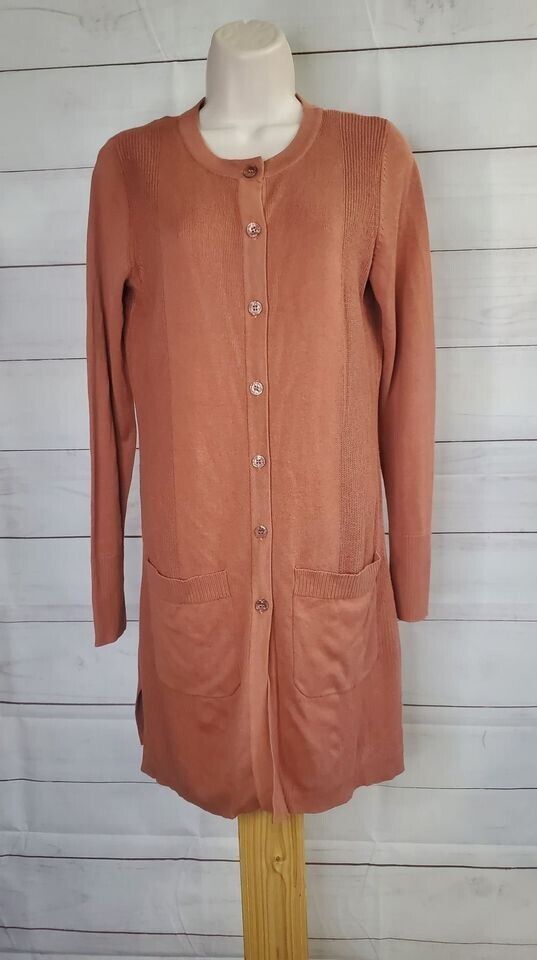 XXSMALL RUST A375675 Isaac Mizrahi Live! Long Button Front Cardigan Sweater