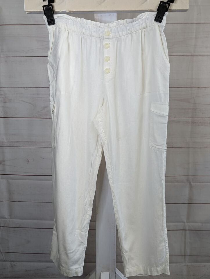 XXSMALL IVORY A393758 Susan Graver Regular Linen Blend Pull-On Cargo Ankle Pants