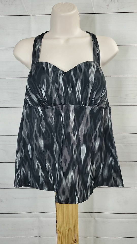 6R BLACK A375185 Denim & Co. Beach H-Back Tankini Top