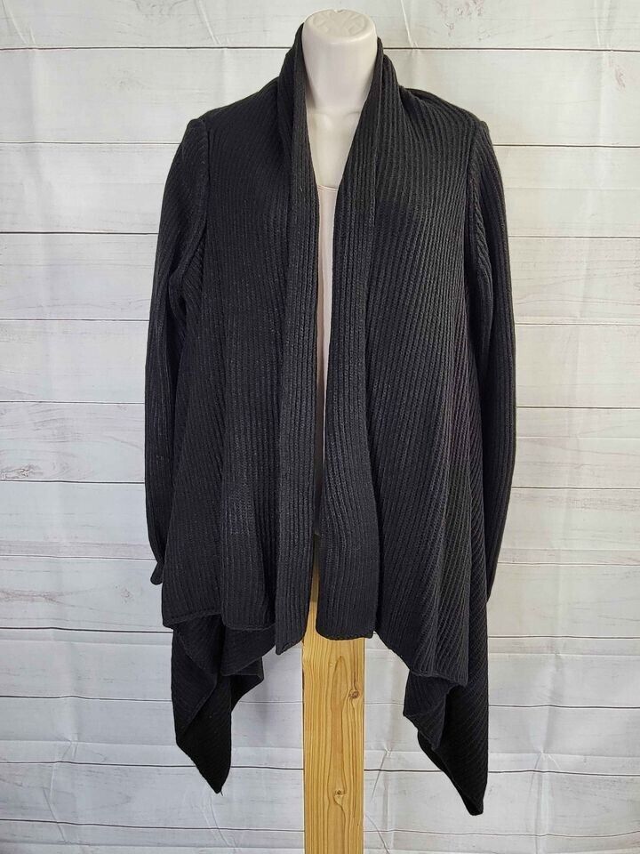 XXSMALL BLACK A390288 Joan Rivers Plush Ribbed Waterfall Front Cardigan